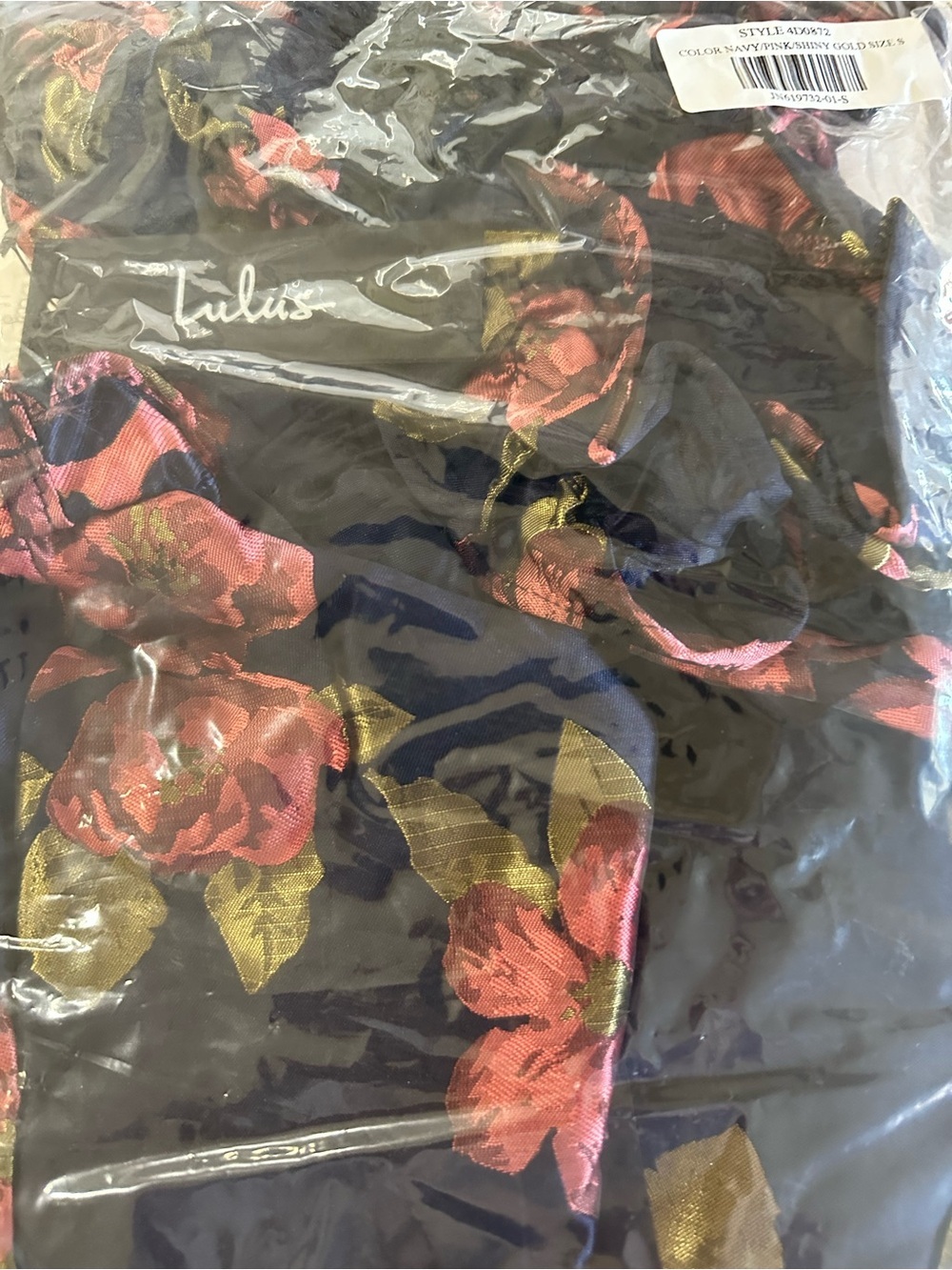 Lulus Navy Blue Floral Jacquard Off Shoulder Ruffle Mini Dress NWT Size S - Picture 8 of 10